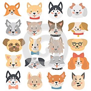 Dogs heads emoticons vector set.