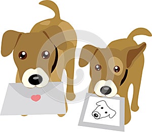 Dogs holding letter and photo