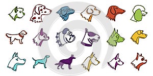 Dogs icon set, color outline style