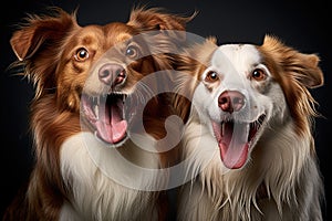 Dogs joyful grins, tongues in action