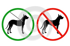 Dogs on leash allowed vector signage set