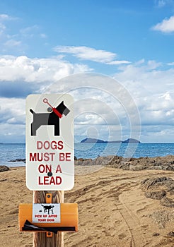 Dogs must be on a lead Sign, beach sign