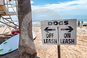 Dogs on and off leash sign on the beach