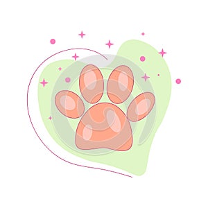 Dogs paw with heart. Paw of an animal, canine footprints.