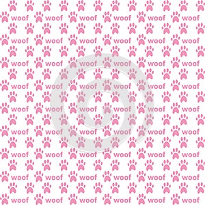 Dogs paws, woof, pink color on white background, eps.