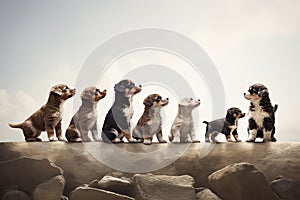 Dogs Peeking Eyes and Paws Over White Web Banner