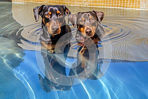 dogs reflection in pool water with ripples