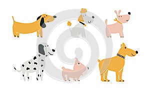 dogs set. Cute, cartoonish, stylized pets