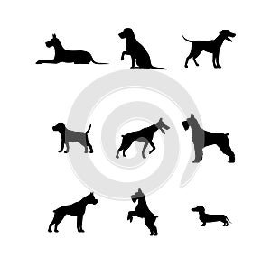 Dogs silhouettes of different breeds. silhouettes dog vector images