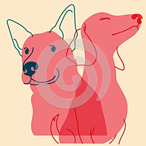 Dogs. Vector illustration in a minimalist style with Riso print effect.