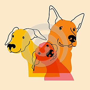 Dogs. Vector illustration in a minimalist style with Riso print effect.