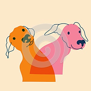 Dogs. Vector illustration in a minimalist style with Riso print effect.