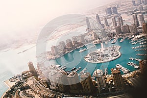 Doha, the capital of the state of Qatar. View from the airplane window.