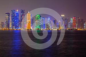 Doha city skyline night view, Qatar