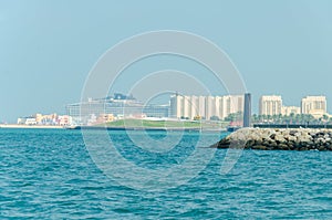 Doha corniche with cruise ship port in the background