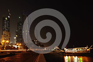 Doha corniche and towers at night