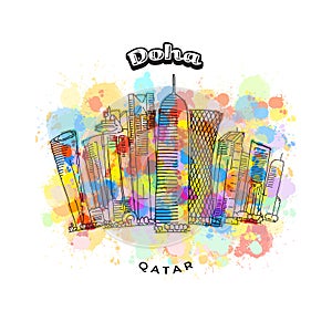 Doha Qatar colorful skyline photo