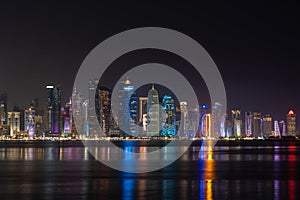 Doha, Qatar - December 6, 2022: The West Bay city skyline at night, Doha, Qatar.