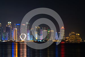 Doha, Qatar - December 3, 2022: The West Bay city skyline at night, Doha, Qatar.