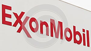 Doha, Qatar - January 9, 2020: Sign of the Exxon Mobile petrochemical company