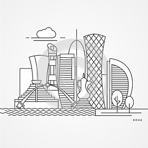 Doha Qatar landmarks in liner style vector photo