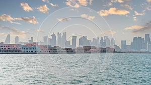 Doha, Qatar- May 15,2022 : Doha skyline with many towers during a summer day