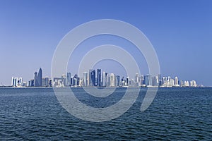 Qatar, Doha, view of the skyscrapers from the sea photo