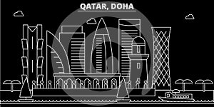 Doha silhouette skyline. Qatar - Doha vector city, qatari linear architecture, buildings. Doha travel illustration