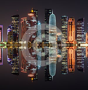 Doha skyline at night, Qatar, Middle East photo