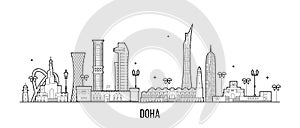 Doha skyline Qatar city buildings vector linear photo