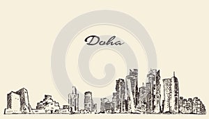 Doha skyline vector illustration hand drawn photo