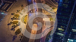 Doha view down timelapse video crossroad intersection night lights skycreapers Qatar, Middle East