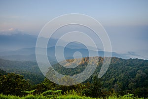 Doi Inthanon and morning mist, mountain in Thailand