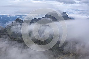 Doi Luang Chiang Dao with the mist in Chiang Mai Province, Thailand.