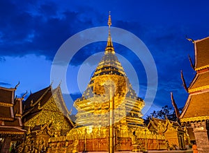 Doi Suthep temple at twilight, landmark of Chiang Mai, Thailand