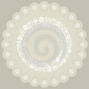 Doily with traditional Hungarian white embroidery from Kalocsa