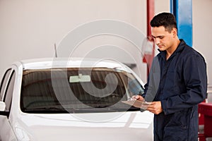 Doing initial inspection of a car