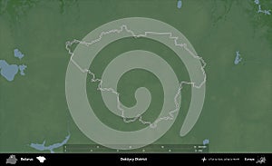Doksycy District outlined, Belarus. Physical