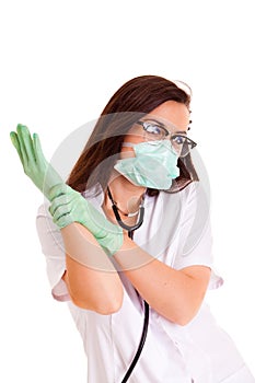 Doktor medical staff girl isolated on white background photo