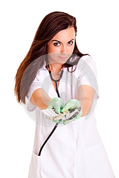 Doktor medical staff healthcare girl isolated on white background photo