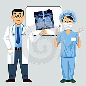 Doktor and nurse with a lungs x-ray photo