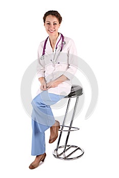 Doktor woman sit on the bar stool photo