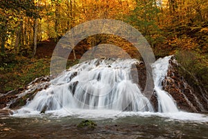 Dokuzak waterfall in Strandja mountain, Bulgaria during autumn.