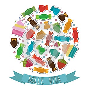 Dolce vita. Collection of cute colorful sweet candies