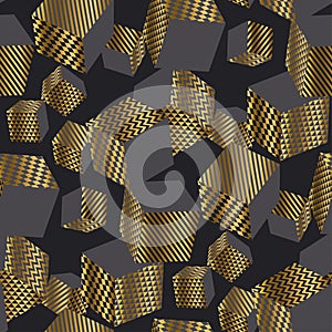 Dold and black 3d geometric cubes seamless pattern.