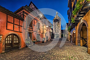 Dolder Tower and traditional houses in Riquewihr, France