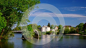 Dole old roman bridge and river Doubs