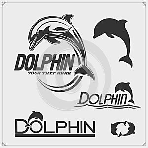 Dolfhin emblem vector set. Print design for t-shirt.