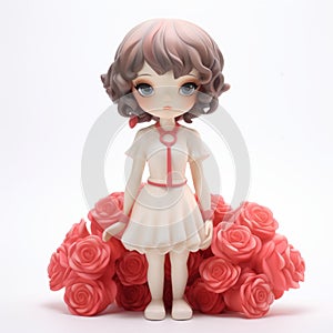 Anime-inspired Doll With White Dress And Pink Roses photo