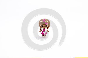 doll black, african american, negroid girl on a white background, isolated object